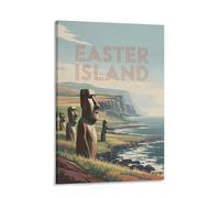 Tunka Easter Island Chile Poster Art Print Vintage Rapa Nui Moai Statues Travel City Beach Wall Art Easter Decor Frame-style 12x18inch(30x45cm)