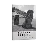 Tunka Easter Island Chile Poster Art Print Vintage Rapa Nui Moai Statues Travel City Black And White Wall Art Easter Decor Frame-style 08x12inch(20x30cm)
