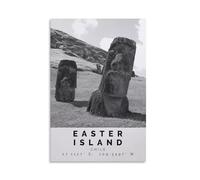 Tunka Easter Island Chile Poster Art Print Vintage Rapa Nui Moai Statues Travel City Black And White Wall Art Easter Decor Unframe-style 16x24inch(40x60cm)