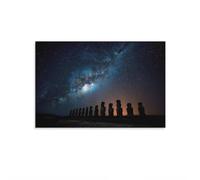 Tunka Easter Island Chile Poster Art Print Vintage Rapa Nui Moai Statues Travel City Starry Galaxy Wall Art Easter Decor Unframe-style 24x36inch(60x90cm)