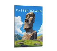 Tunka Easter Island Chile Poster Art Print Vintage Rapa Nui Moai Statues Travel City Wall Art Easter Decor Frame-style 20x30inch(50x75cm)