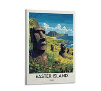 Tunka Easter Island Chile Poster Art Print Vintage Rapa Nui Moai Statues Travel City Wall Art Easter Decor Frame-style 08x12inch(20x30cm)
