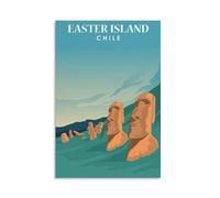 Tunka Easter Island Chile Poster Art Print Vintage Rapa Nui Moai Statues Travel City Wall Art Easter Decor Unframe-style 16x24inch(40x60cm)