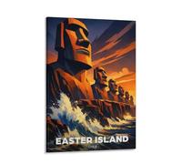 Tunka Easter Island Chile Poster Art Print Vintage Rapa Nui Moai Statues Travel City Wall Art Easter Decor Frame-style 16x24inch(40x60cm)