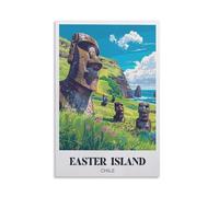 Tunka Easter Island Chile Poster Art Print Vintage Rapa Nui Moai Statues Travel City Wall Art Easter Decor Unframe-style 08x12inch(20x30cm)