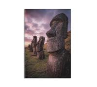 Tunka Easter Island Chile Poster Art Print Vintage Rapa Nui Moai Statues Travel City Wall Art Easter Decor Unframe-style 20x30inch(50x75cm)
