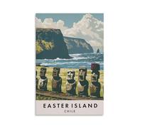 Tunka Easter Island Chile Poster Art Print Vintage Rapa Nui Moai Statues Travel City Wall Art Easter Decor Unframe-style 20x30inch(50x75cm)