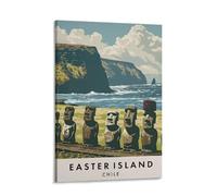 Tunka Easter Island Chile Poster Art Print Vintage Rapa Nui Moai Statues Travel City Wall Art Easter Decor Frame-style 20x30inch(50x75cm)
