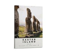 Tunka Easter Island Chile Poster Art Print Vintage Rapa Nui Moai Statues Travel City Wall Art Easter Decor Frame-style 24x36inch(60x90cm)