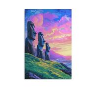 Tunka Easter Island Chile Poster Art Print Vintage Rapa Nui Moai Statues Travel City Wall Art Easter Decor Unframe-style 20x30inch(50x75cm)