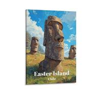 Tunka Easter Island Chile Poster Art Print Vintage Rapa Nui Moai Statues Travel City Wall Art Easter Decor Frame-style 08x12inch(20x30cm)