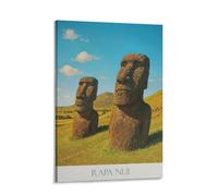 Tunka Easter Island Chile Poster Art Print Vintage Rapa Nui Moai Statues Travel City Wall Art Easter Decor Frame-style 12x18inch(30x45cm)