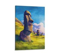 Tunka Easter Island Chile Poster Art Print Vintage Rapa Nui Moai Statues Travel City Wall Art Easter Decor Frame-style 16x24inch(40x60cm)