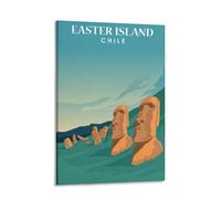 Tunka Easter Island Chile Poster Art Print Vintage Rapa Nui Moai Statues Travel City Wall Art Easter Decor Frame-style 20x30inch(50x75cm)