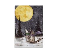 Tunka Funny Vintage Opossum Poster Art Print Opossum And Raccoon Watching The Snow Humor Painting Wall Art Decor For Wild Animals Lovers Bedroom Living Room Bathroom