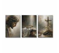 Tunka He Is Risen Poster Art Print Jesus with Crown of Thorns Vintage Portrait Resurrection Christian Inspiring Faith Wall Art Easter Decor Set Of 3 Unframe 24x36inch(60x90cm)