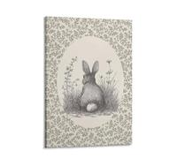 Tunka Vintage Bunny With Floral Poster Art Print Retro Rabbit Funny Bathroom Animal Wall Art Spring Easter Decor Frame-style 12x18inch(30x45cm)