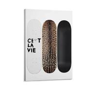 Tunka Vintage Leopard Skateboard Canvas Poster Art Print Retro Trendy C'est La Vie Cheetah Skateboard Girly Stockholm Style Aesthetic Wall Art Decor For Bedroom Bar Cart Bathroom Living Room