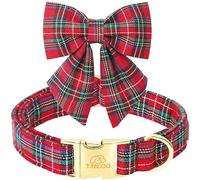 Tunkoo Christmas Dog Collar with Bowtie Red Plaid Pet Collar, Super Pretty Small Medium Large Scottish Adjustable Dog Collars, L