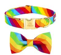 Tunkoo Rainbow Dog Collar with Very Pretty Bow Tie for LGBT Pride Month - Adjustable and Comfortable Collar for Large Medium Small Pet L