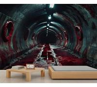 Tunnel Mural, Abandoned Tunnels Wall Murals, Horror Theme Wallpaper for Living Room Bedroom TV Background Hotel Bar Decor - 350x256cm