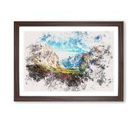 Tunnel View of Yosemite Watercolour Framed Print | A2 Walnut Framed Wall Art | Ready to Hang | Modern Historical Picture | Living Room Bedroom Lounge Office
