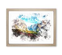 Tunnel View Of Yosemite Watercolour Modern Framed Print | A2 Oak Framed Wall Art | Ready to Hang | Modern Historical Picture | Living Room Bedroom Lounge Office