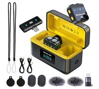 TUNOMDE Q9 Dual Mic Clip-On Wireless Lavalier Microphone, Magnetic Noise Cancelling Mini Mic with Sound Card for Streaming/Recording/Vlogging, iPhone Android Camera