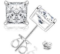 Tunzug 0.8-3ct Princess Cut Square Moissanite Diamond Stud Earrings D Color D VVS1 Lab Made Diamond Stud Earrings 18K White Gold 925 Sterling Silver Scrub, 5.5MM-2ct.tw(1ct*2), Silver, Moissanite