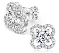 Tunzug Moissanite Flower Stud Earrings 0.7-3ct Color D VVS1 Lab Cultured Diamonds Sterling Silver 18K Gold Plated Hypoallergenic Friction Back Earrings for Men and Women, 1.0 Carat-(0.5ct*2)-5mm