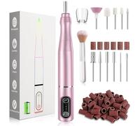 TUOBEO Cordless Nail Drill Electric Nail File Kit Rechargeable Professional Efile Nail Set, Portable Acrylic Gel Nail Polish Remover Machine Pedicure Manicure Tool, 11 Bits 56 Sanding Bands Home Pink