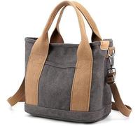Tuobo Denim Grey Women's Canvas Tote Bag with Zipper, Multi-Pocket, Crossbody, Hobo, Medium (9" x 5.9" x 8.3")