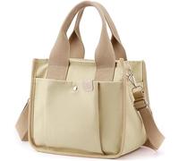 Tuobo Small Tote Bag with Zipper, 2024 Canvas Multi-Pocket Crossbody Bag Shoulder Bag Satchel Hobo Bag Messenger Bag, Light Khaki, S