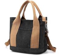 Tuobo Small Tote Bag with Zipper, 2024 Canvas Multi-Pocket Crossbody Bag Shoulder Bag Satchel Hobo Bag Messenger Bag, Denim Black, L