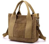 Tuobo Small Tote Bag with Zipper, 2024 Canvas Multi-Pocket Crossbody Bag Shoulder Bag Satchel Hobo Bag Messenger Bag, Denim Brown, S, Crossbody