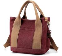 Tuobo Small Tote Bag with Zipper, 2024 Canvas Multi-Pocket Crossbody Bag Shoulder Bag Satchel Hobo Bag Messenger Bag, Denim Fuchsia, S, Satchel