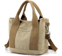 Tuobo Small Tote Bag with Zipper, 2024 Canvas Multi-Pocket Crossbody Bag Shoulder Bag Satchel Hobo Bag Messenger Bag, Denim Khaki, L
