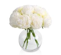 Tuocal 2 Bunches Peony Artificial Flowers, 10 PCS Silk Single Stem Peony Fake Flowers Realistic Bouquet for Wedding Home Party Table Centerpieces Floral Arrangement Hotel Office Decor, Cream White
