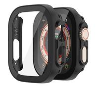 Tuocal 2 Pack Hard PC Case Compatible with Apple Watch Ultra 49mm, Overall PC Case for Men Women Thin Glass Screen Overall Protective Cover for 49mm iWatch, Black