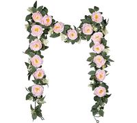 Tuocal 2 Pcs/11.5FT Artificial Rose Vine Garland, Fake Flowers Vines Faux Hanging Rose Garland for Home Wedding Party Garden Craft Art Wall Decoration, Pink