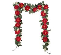 Tuocal 2 Pcs/11.5FT Artificial Rose Vine Garland, Fake Flowers Vines Faux Hanging Rose Garland for Home Wedding Party Garden Craft Art Wall Decoration, Red