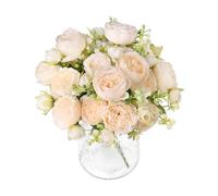 Tuocal 4 Bunches Peony Artificial Flowers, Fake Silk Peonies Bouquet for Wedding Home Table Centerpieces Floral Arrangement Office Decor, Champagne