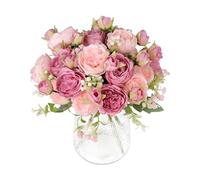 Tuocal 4 Bunches Peony Artificial Flowers, Fake Silk Peonies Bouquet for Wedding Home Table Centerpieces Floral Arrangement Office Decor, Double Pink