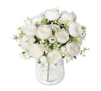Tuocal 4 Bunches Peony Artificial Flowers, Fake Silk Peonies Bouquet for Wedding Home Table Centerpieces Floral Arrangement Office Decor, White