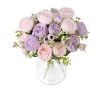 Tuocal 4 Bunches Peony Artificial Flowers, Fake Silk Peonies Bouquet for Wedding Home Table Centerpieces Floral Arrangement Office Decor, Pink Purple