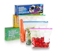 Tuocal 75 Pcs Zip Lock Bags, Freezer Bag 3 Sizes (4.55L, 2.27L, 1L) Reusable Food Storage Bags With Expandable Bottom, BPA Free Slider Ziplock Sandwich Bag for Fruit, Vegetables, Grains, Meat, Snacks