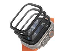 Tuocal Apple Watch Ultra 2 Screen Protector, Titanium Alloy Frame 9H Tempered Glass Film Waterproof Full Coverage Protective Case 3 Pack