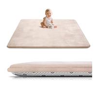 Tuocal Baby Play Mat 127×127cm, 3cm Thick Foam Playmat, Ultra-Soft Support and Plush Feel Area Rug, Easy Clean Baby Crawling Mat with Non-Slip Bottom, Beige