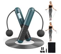 Tuocal Cordless Skipping Ropes for Adults, Ropeless Skipping Rope With Smart Digital Counter, Wireless Weighted Jump Rope with Extra Rope and Storage Bag for Fitness, Exercise, Boxing, Gym