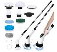 Tuocal Electric Spin Scrubber, Upgraded Cordless Cleaning Brush with 9 Replaceable Brush Heads and Adjustable Extension Handle, Power Cleaning Brush for Bathroom Bathtub Kitchen Tile Floor